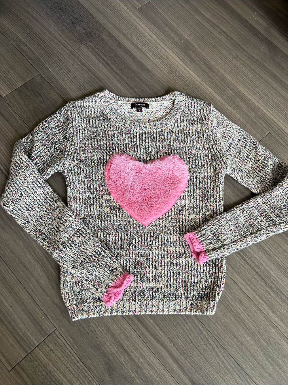 Imoga Multicolor Knit Sweater with Pink Fur Heart 8
